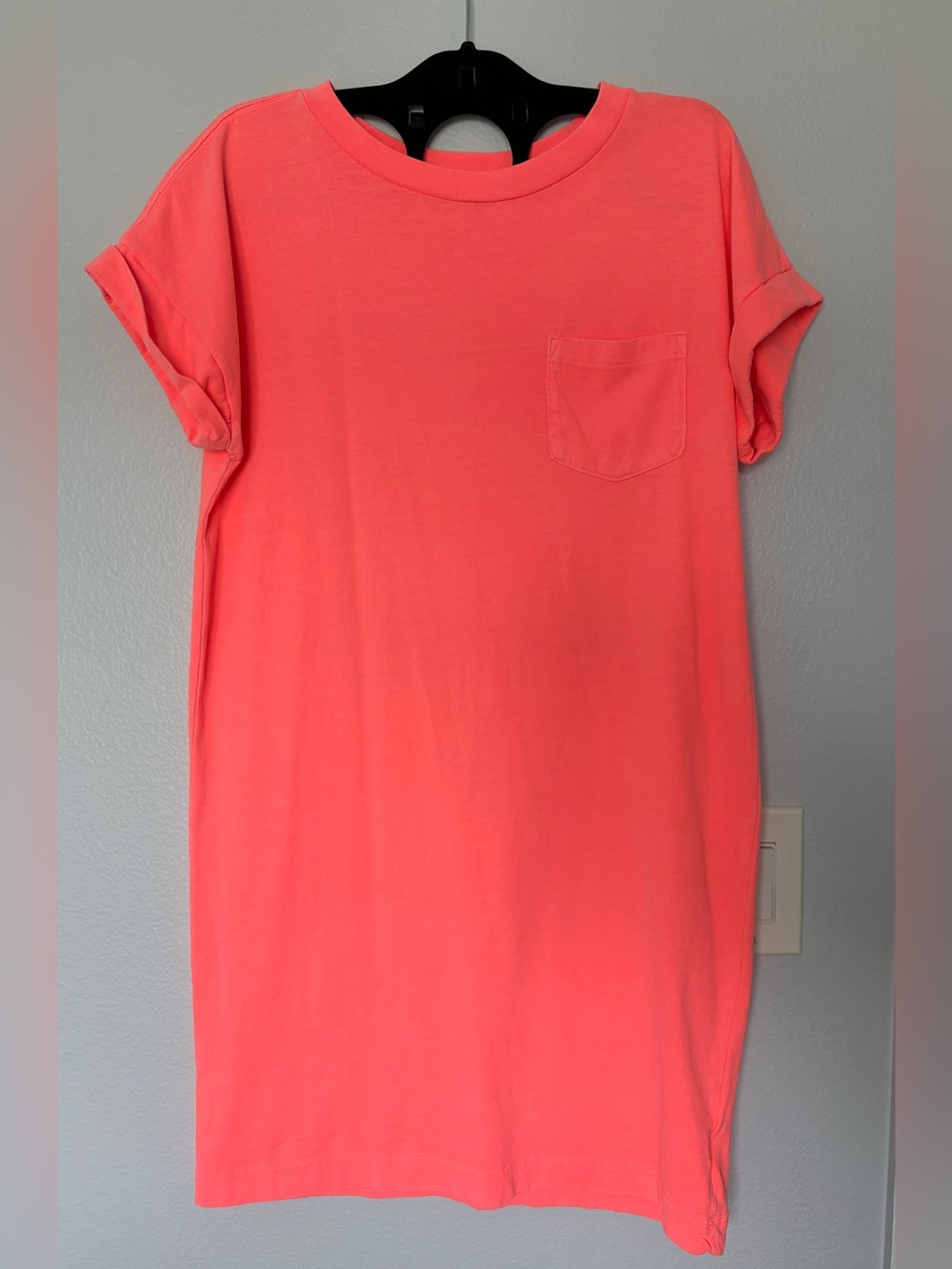 GAP Women Neon Coral T Shirt Dress Short Sleeve Pocket Casual Mini, Size XS